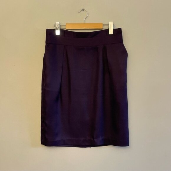 Vintage Jacob 100% Silk Deep Purple Lined Pencil Skirt w Pleated Waist Detail - Picture 1 of 15